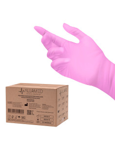 Luvas de diagnóstico descartáveis em nitrilo All4med rosa M 10 x 100 un 