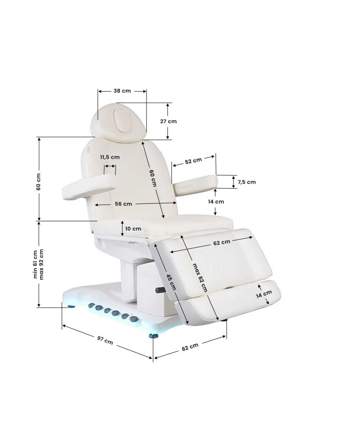 Ancona Lux LED Heated Pro Elektryczny Fotel Kosmetyczny
