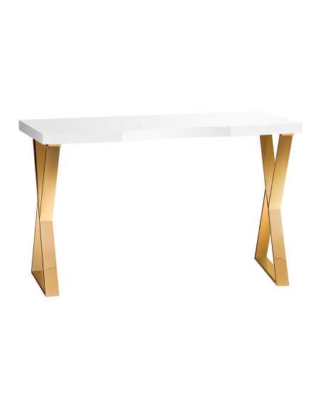 Mesa de manicura Solo Gold Espresso con tablero blanco y patas cruzadas