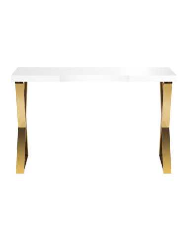 Mesa de manicura Solo Gold Espresso con tablero blanco y patas cruzadas