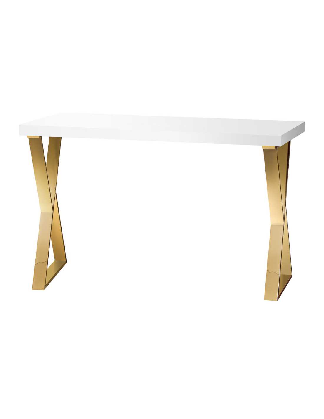 Mesa de manicura Solo Gold Espresso con tablero blanco y patas cruzadas