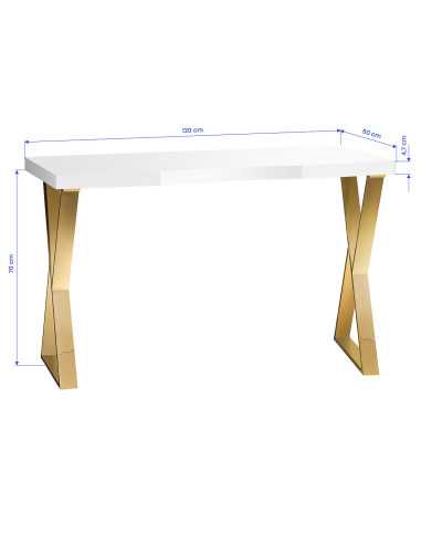 Mesa de manicura Solo Gold Espresso con tablero blanco y patas cruzadas