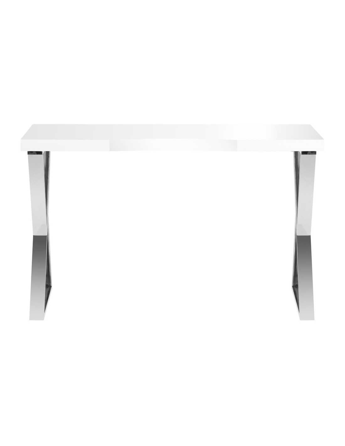 Mesa de manicure Chrome Solo com tampo branco e pernas cruzadas