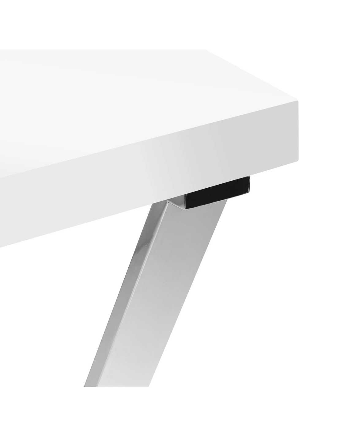 Mesa de manicure Chrome Solo com tampo branco e pernas cruzadas