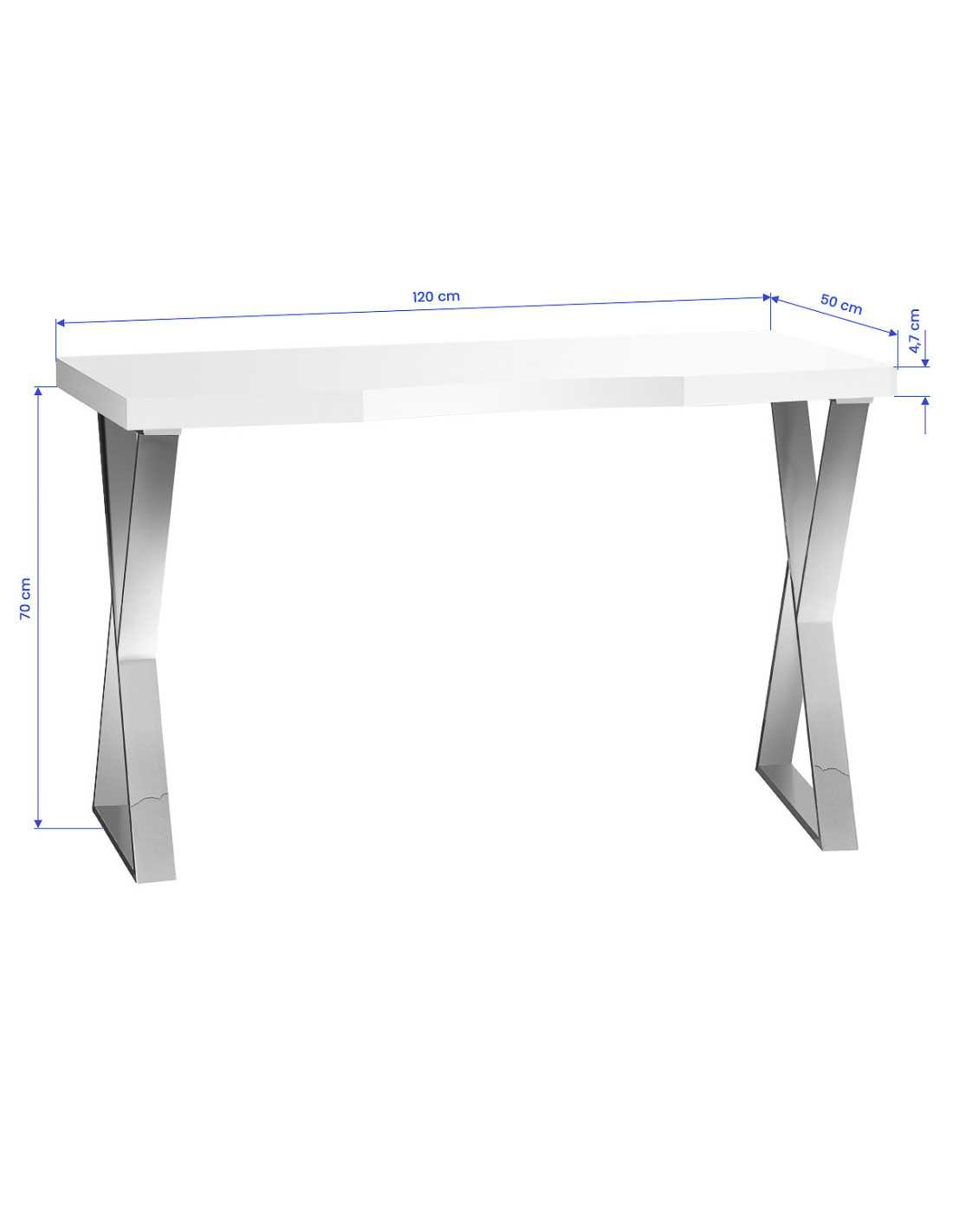 Mesa de manicure Chrome Solo com tampo branco e pernas cruzadas