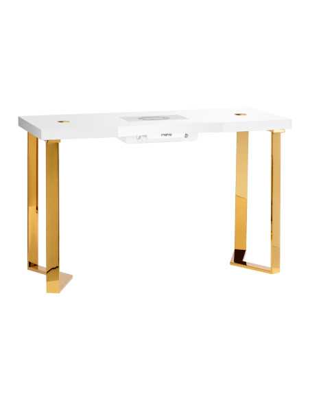 Table de Manucure Élégance Dorée Plateau Blanc & Aspirateur Intégré 48W 