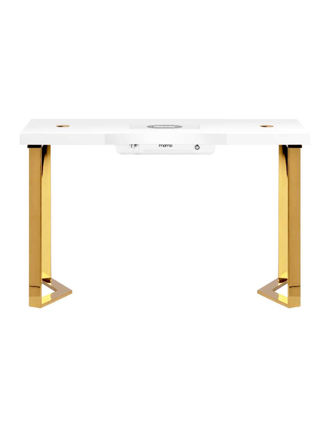 Table de Manucure Élégance Dorée Plateau Blanc & Aspirateur Intégré 48W 