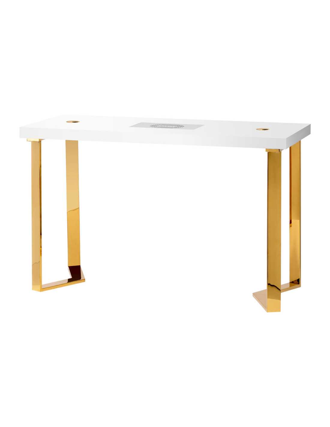Table de Manucure Élégance Dorée Plateau Blanc & Aspirateur Intégré 48W 