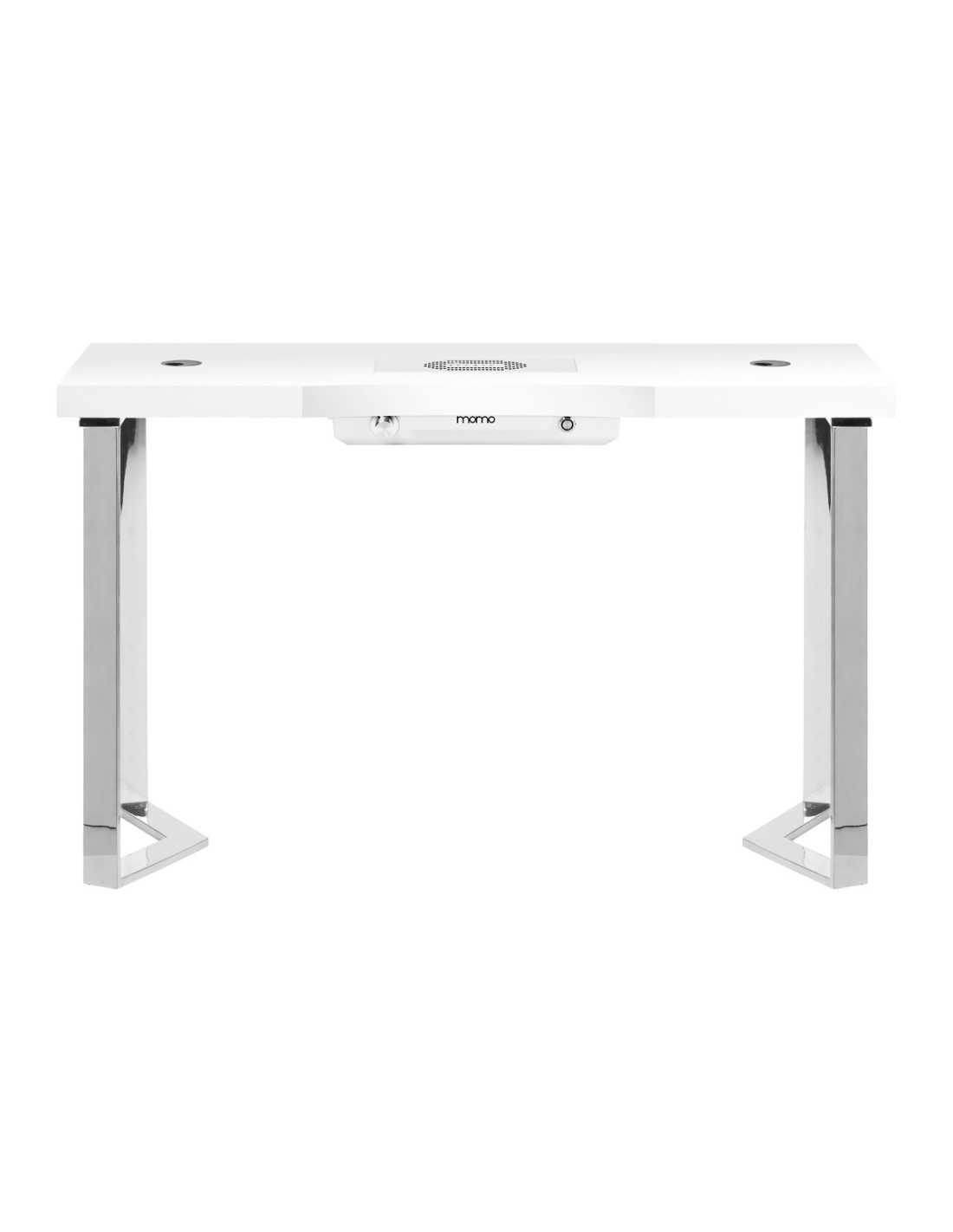 Table de Manucure Élégance Chrome – Plateau Blanc & Aspirateur Intégré 48W 