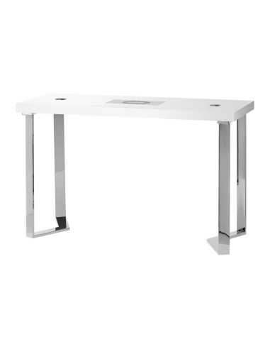 Table de Manucure Élégance Chrome – Plateau Blanc & Aspirateur Intégré 48W 