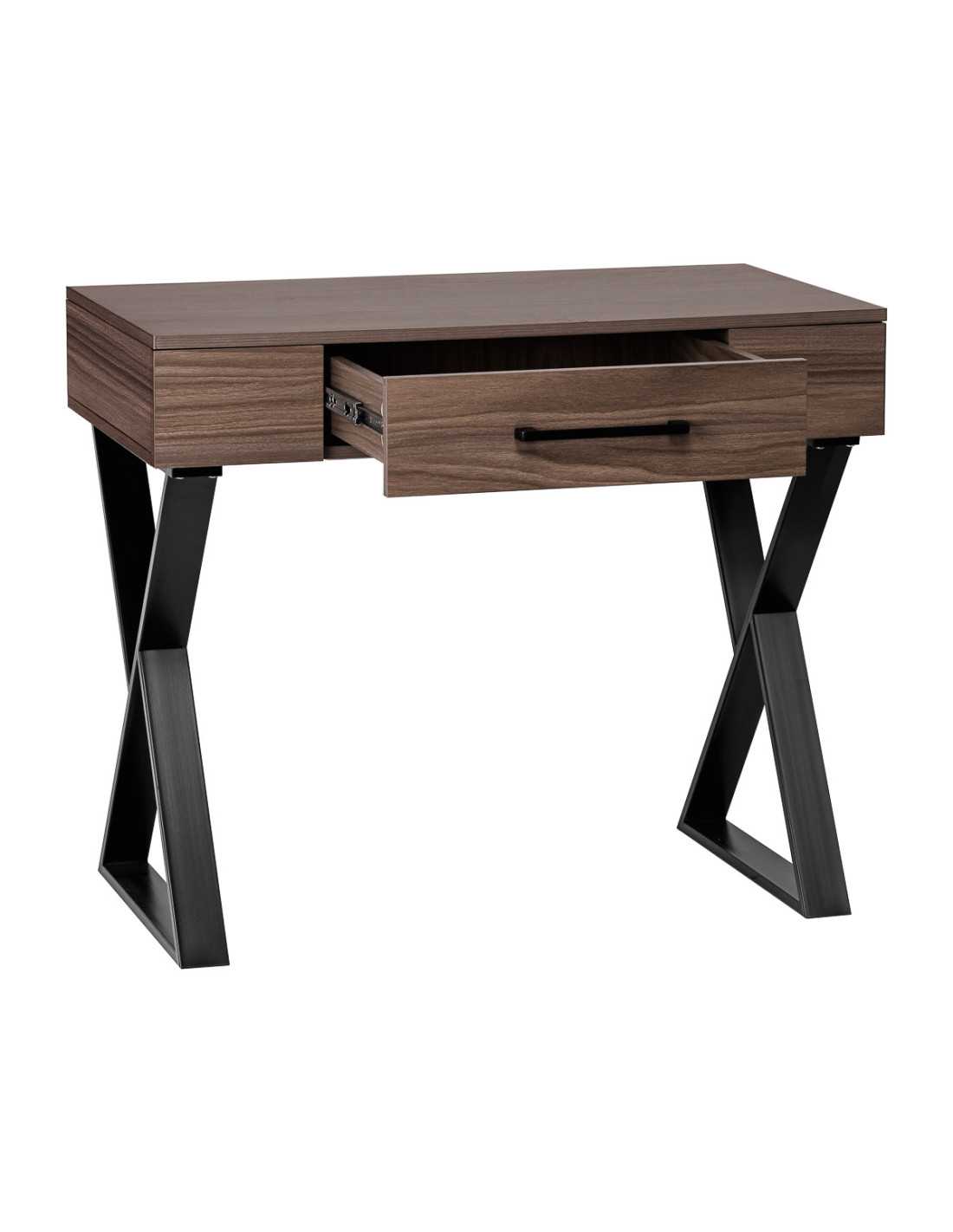 Table manucure Épure Bois Foncé Solo Pieds Croisés noirs 
