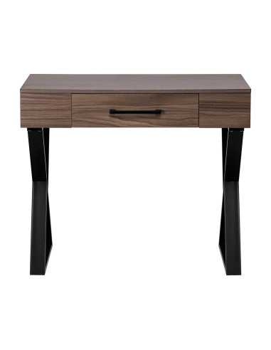 Table manucure Épure Bois Foncé Solo Pieds Croisés noirs 