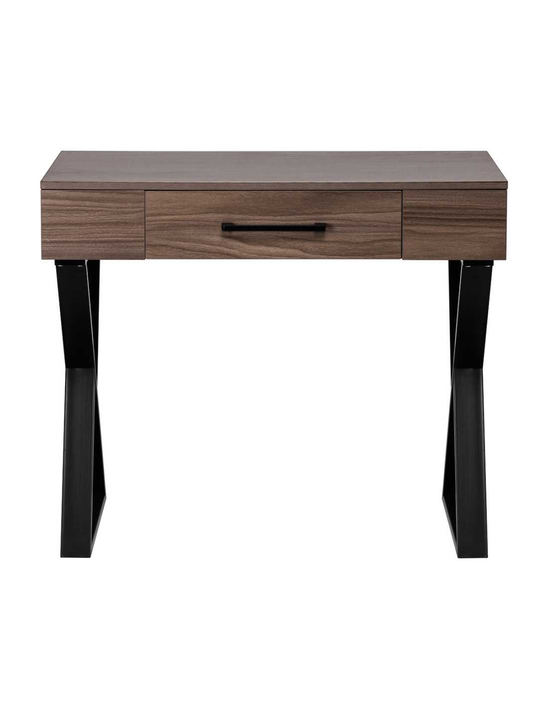 Table manucure Épure Bois Foncé Solo Pieds Croisés noirs 