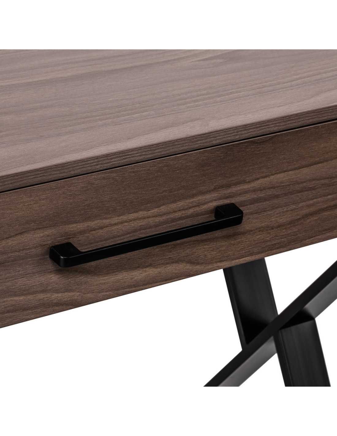 Table manucure Épure Bois Foncé Solo Pieds Croisés noirs 