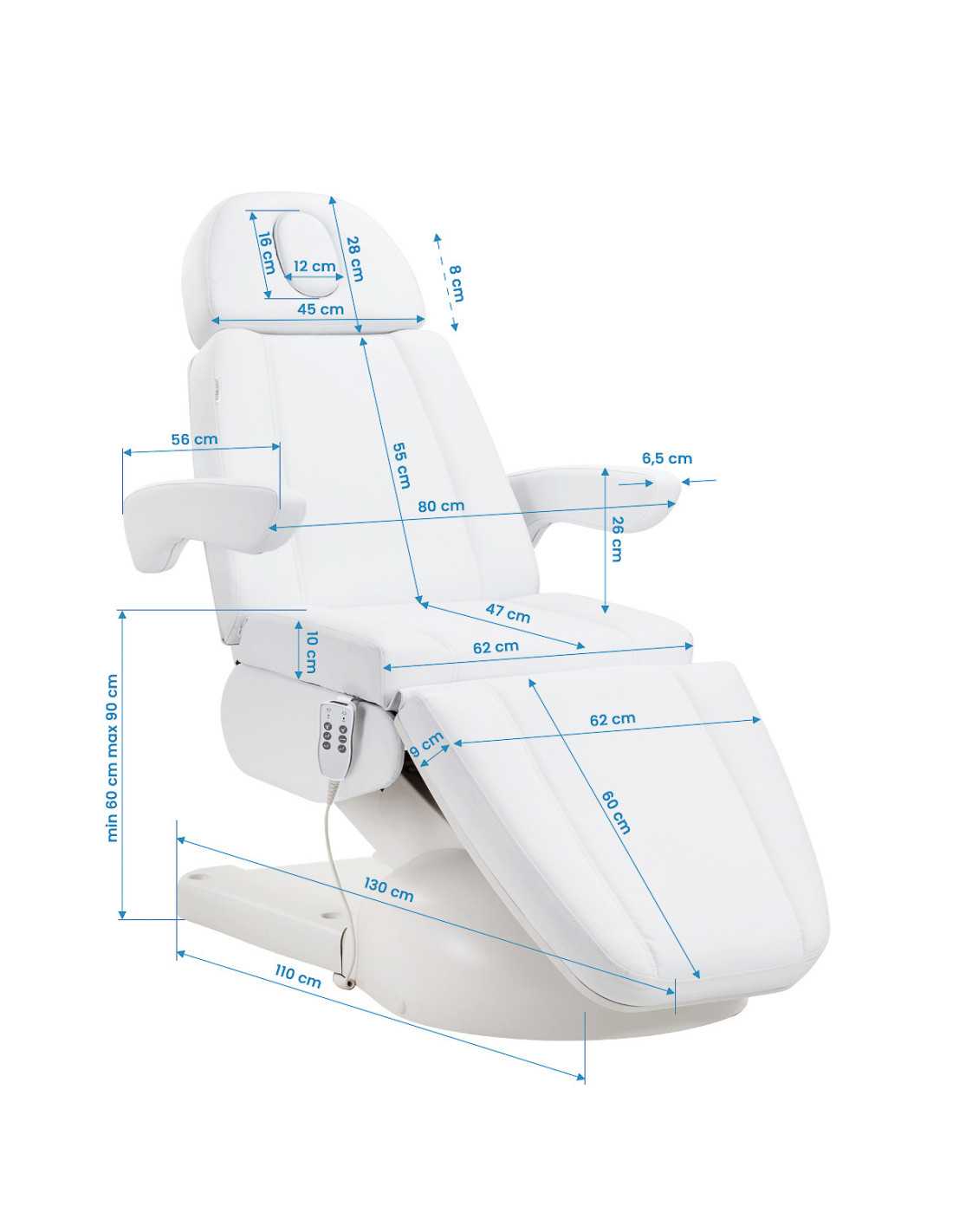 Poltrona elétrica estética Milano White com 3 motores Pro