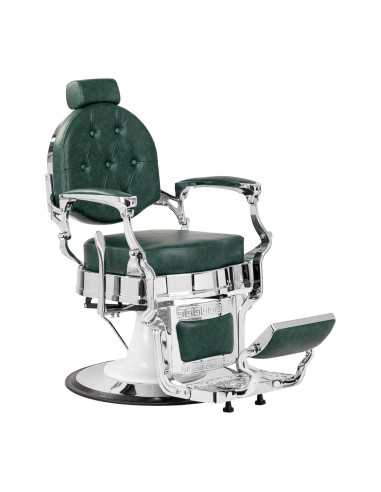 Silla de barbero Cavalese verde con estructura cromada
