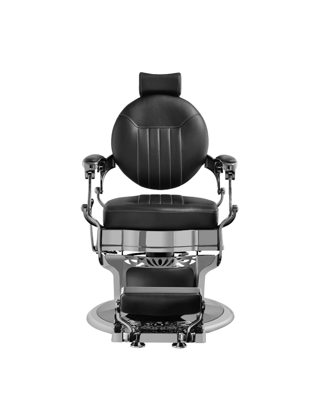 Silberner Friseurstuhl Syracuse, Design und fachmännischer Komfort