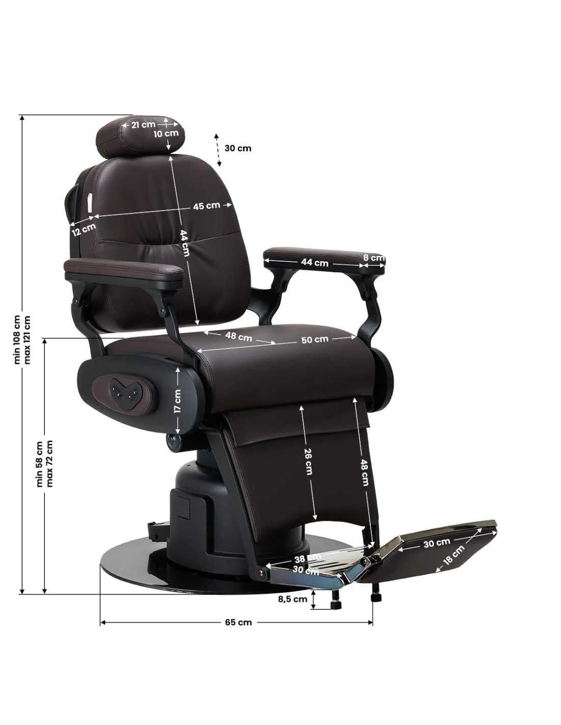 Sillón de barbero eléctrico marrón - ajustes motorizados profesionales