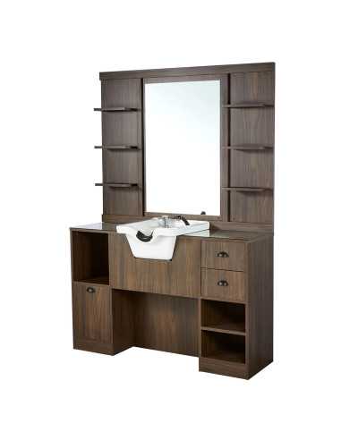 Donkere walnoot kapperszaak stylingstation – Design & spoelbak
