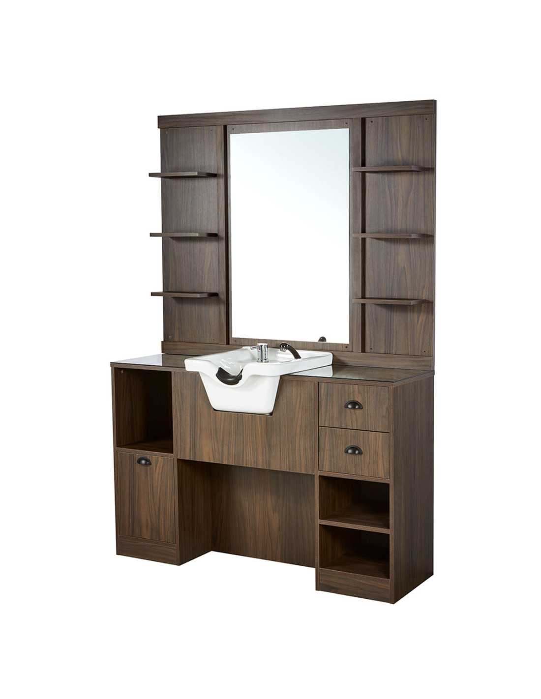 Donkere walnoot kapperszaak stylingstation – Design & spoelbak