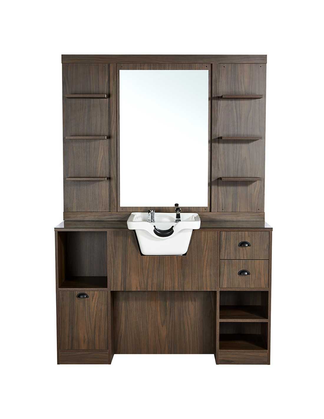 Donkere walnoot kapperszaak stylingstation – Design & spoelbak