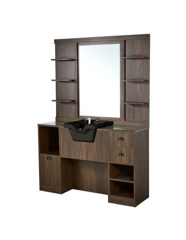 Donkere walnoot kapperszaak stylingstation – Design & spoelbak