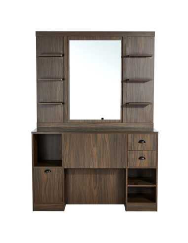 Postazione di styling da barbiere in noce scuro – Specchio XL | GoldBeaute