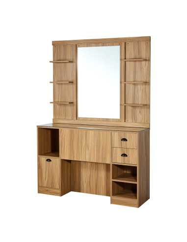 Licht eikenhouten kappersstylingstation – Spiegel & elegantie | GoldBeaute