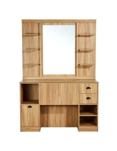 Licht eikenhouten kappersstylingstation – Spiegel & elegantie | GoldBeaute