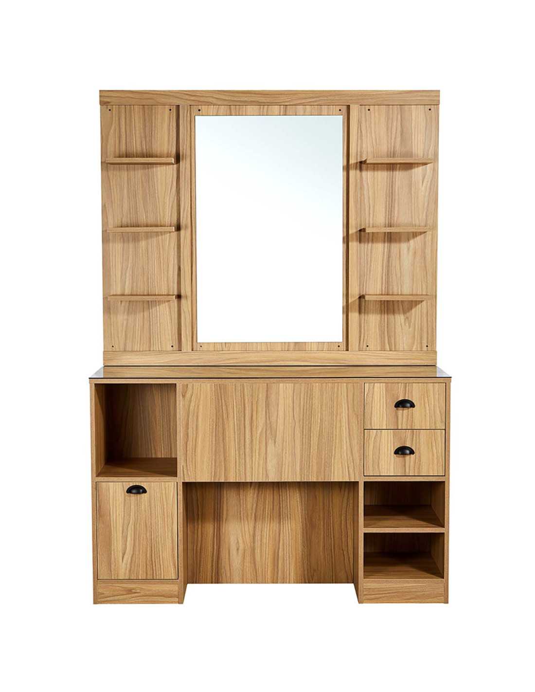 Light oak barber styling station – Mirror & elegance | GoldBeaute