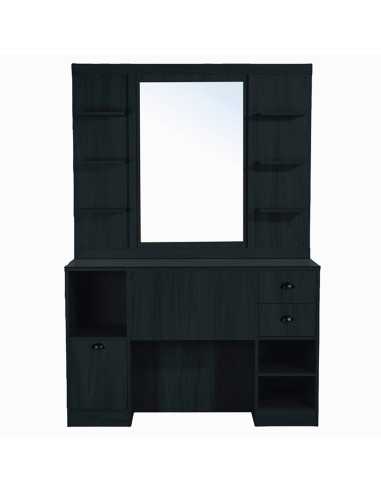 Matte black barber styling station – XL mirror & professional storage