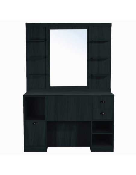 Matte black barber styling station – XL mirror & professional storage