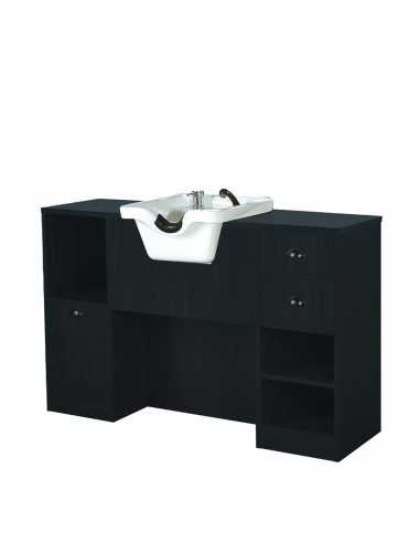Poste barbier noir mat – rangement & vasque pro