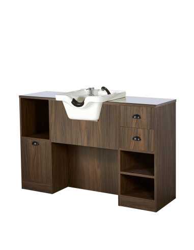 Postazione da barbiere in legno scuro 4B con lavandino | GoldBeaute