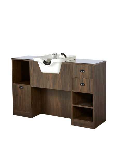 4B Friseurstation aus dunklem Holz mit Waschbecken | GoldBeaute