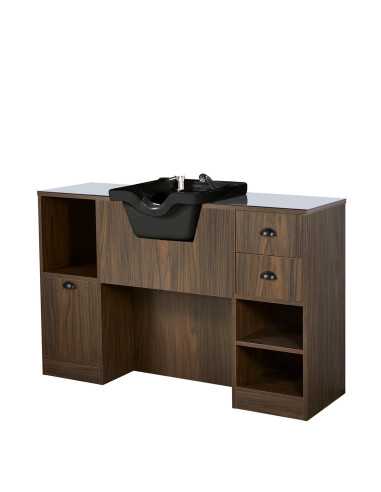 Postazione da barbiere in legno scuro 4B con lavandino | GoldBeaute