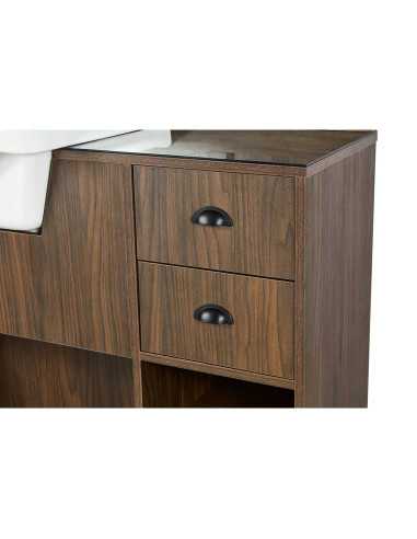 4B Friseurstation aus dunklem Holz mit Waschbecken | GoldBeaute