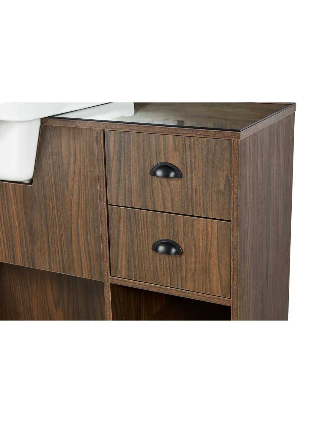 4B Friseurstation aus dunklem Holz mit Waschbecken | GoldBeaute