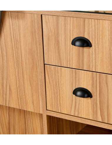 8B LED Barbershop Stylingstation in hellem Holz – Spiegel & professionelle Ablage