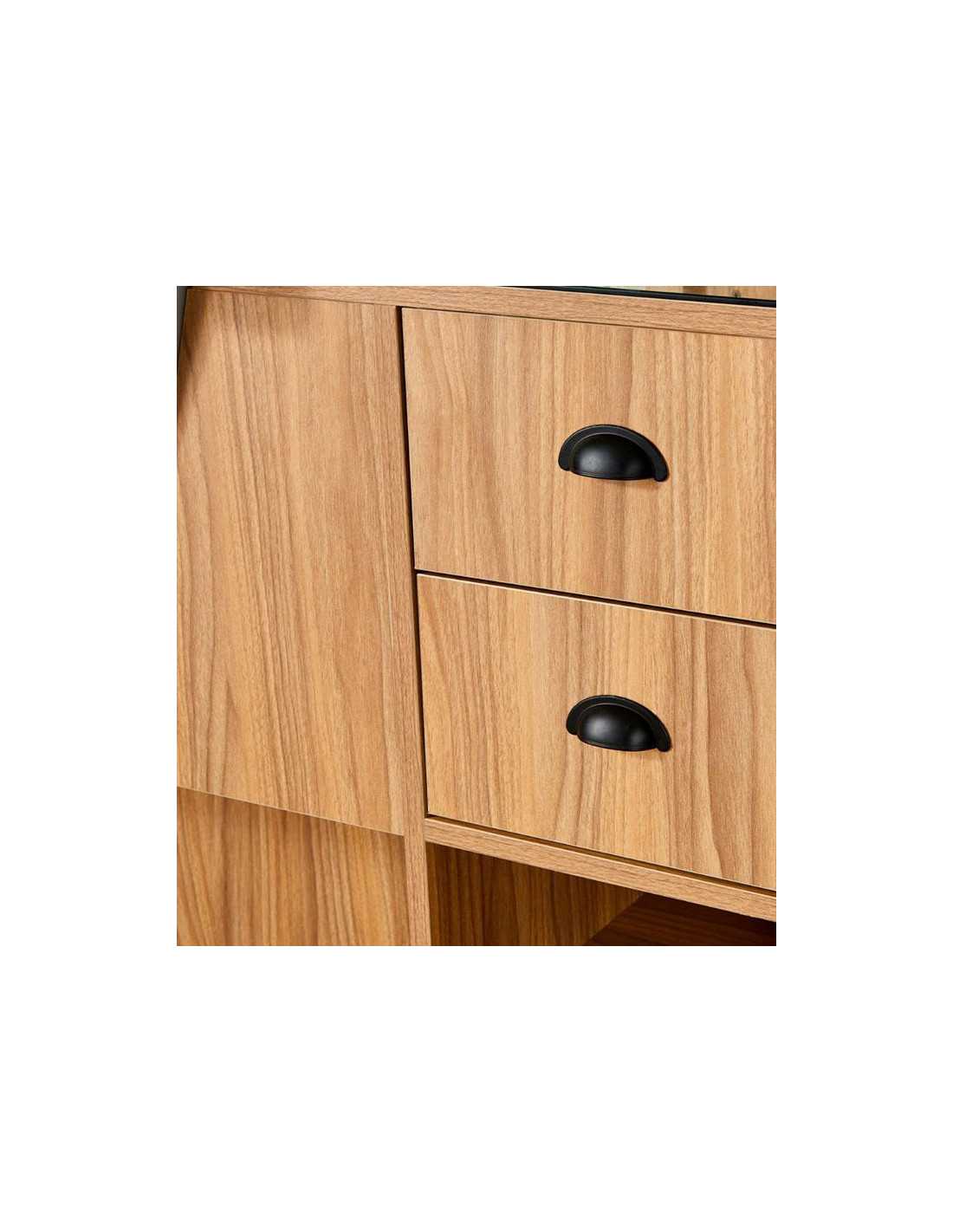 8B LED Barbershop Stylingstation in hellem Holz – Spiegel & professionelle Ablage