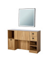 8B LED barbershop styling station in light wood – mirror & professional storage