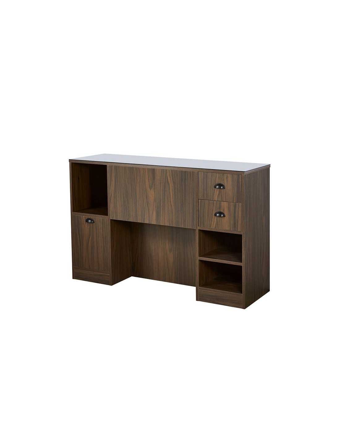Barbershop 8B LED Donkere Walnoot Styling Station – Spiegel & Professionele Opbergruimte