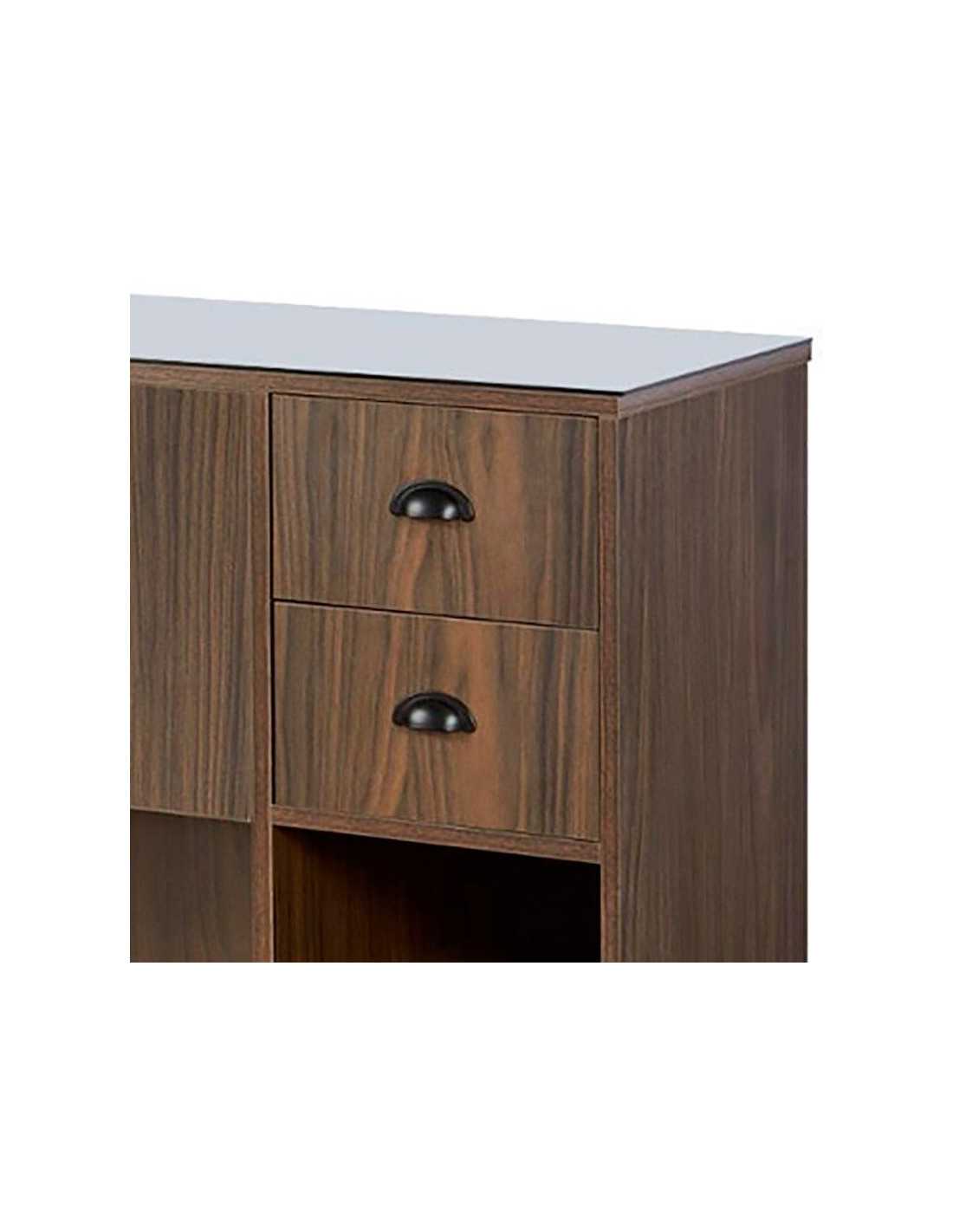 Barbershop 8B LED Donkere Walnoot Styling Station – Spiegel & Professionele Opbergruimte