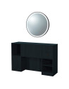 Barbershop 8B LED Matte Black Styling Station – Round Mirror & Storage