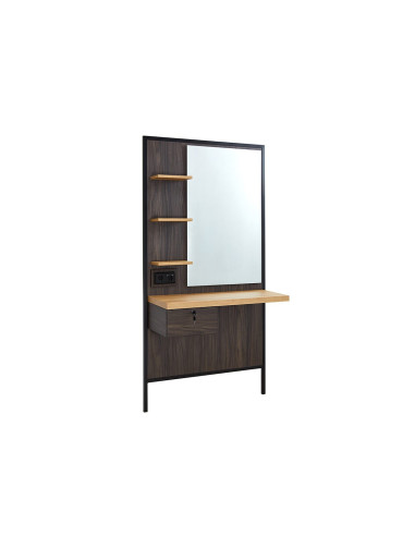 Poste de Coiffure Mural Électrifié Milano Style – Bois & Miroir LED 