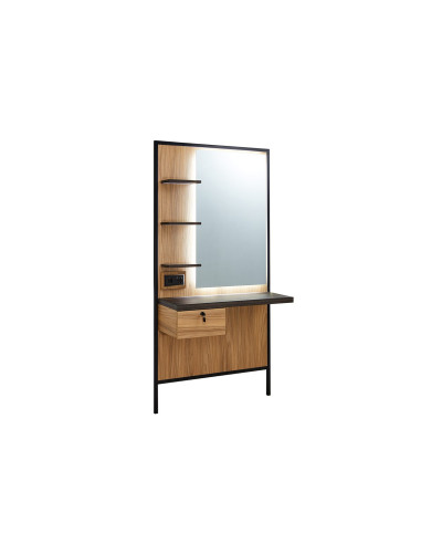 Milano Style wall-mounted hairdressing station – Light oak & Wenge with LED mirror.