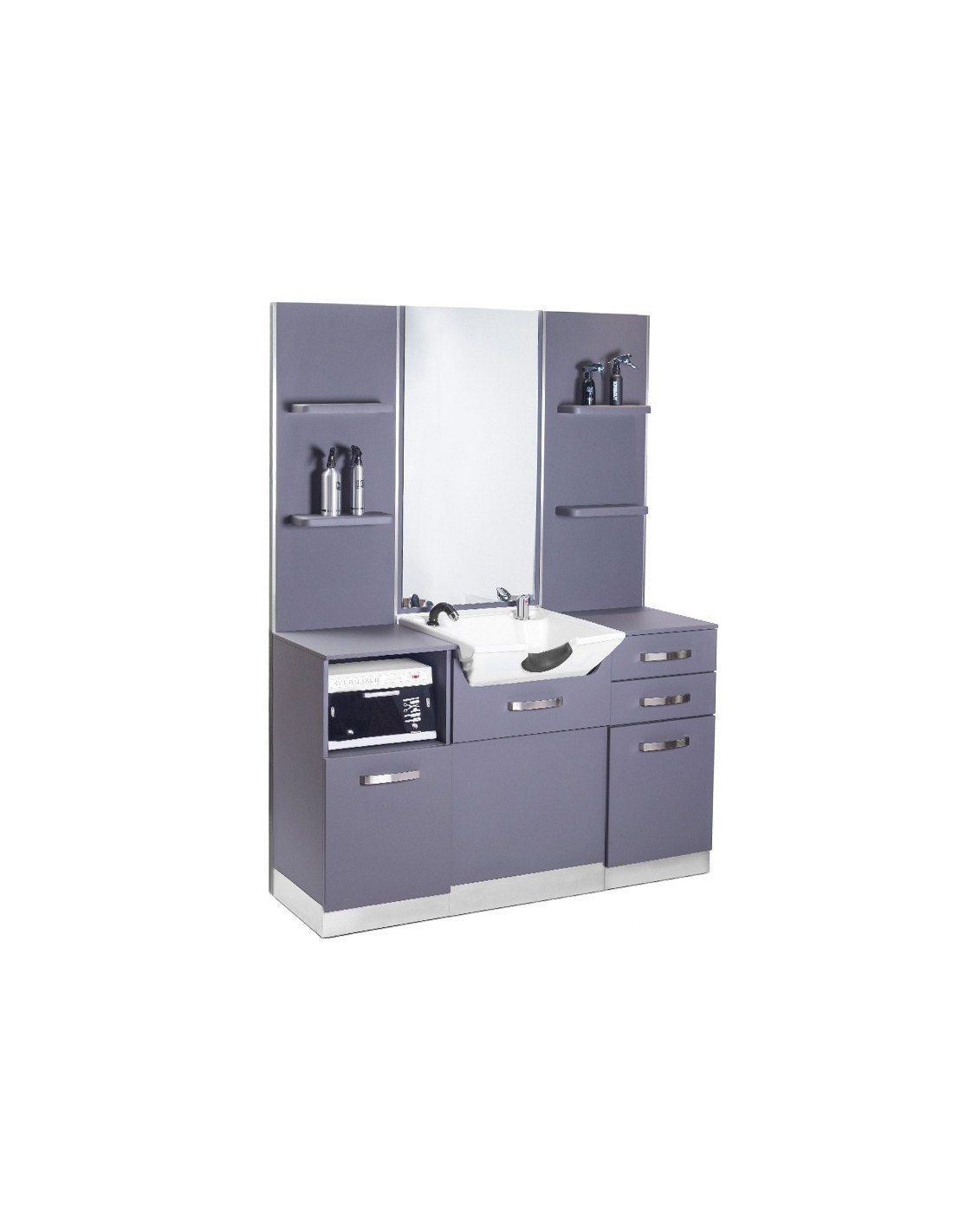 Coiffeuse barbier avec lavabo gris 