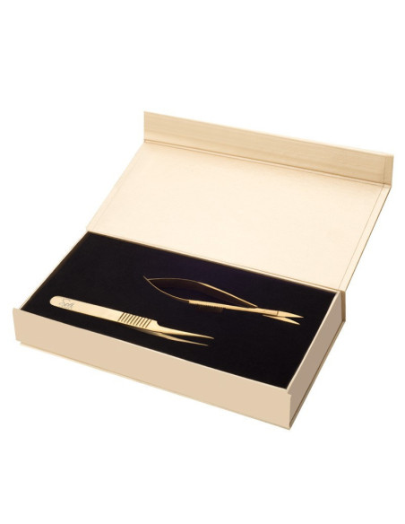 Ensemble de cils Sofi avec ciseaux et pincettes droites titane or 