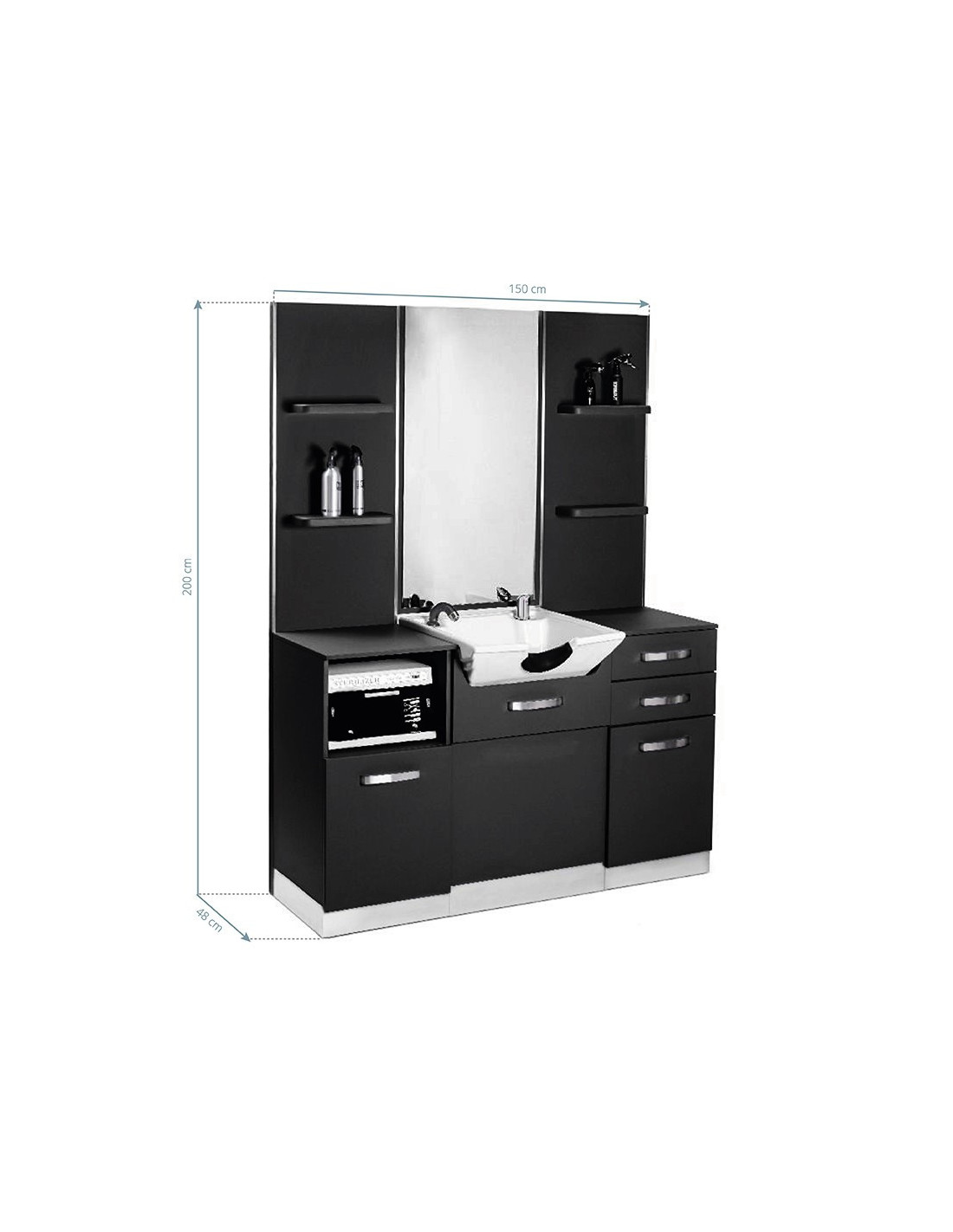 Barber Styling station with black sink 