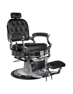 Fauteuil barbier Ernesto capitonné – Argent & Noir – Look rétro & confort pro